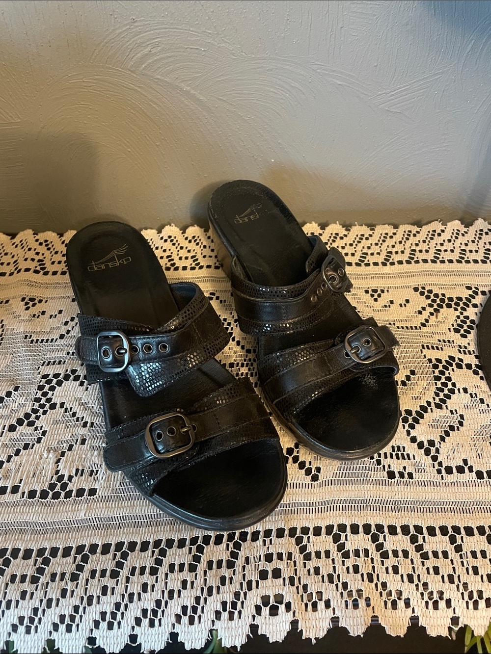 Dansko Black Buckle Triple-Strap Slip-On Sandals